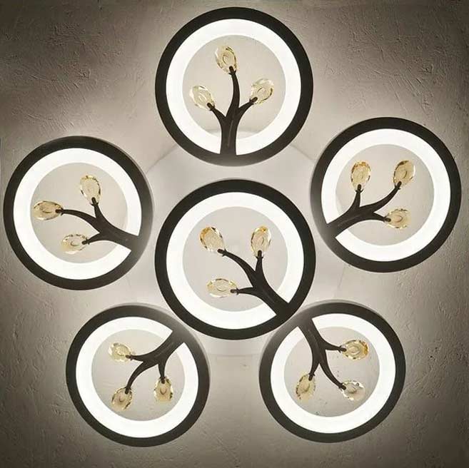 Светодиодная люстра круги с цветками фото
